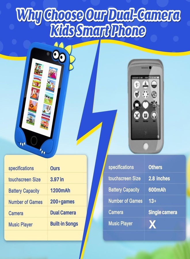 NINE CUBE Kids Cell Phone Toy, Educational Learning Smart Phone for Toddlers Ages 3-10 with 3.97" Touch Screen, Dual Camera, 200+ STEM Games & Music - Best Birthday for Boys & Girls - Image 3